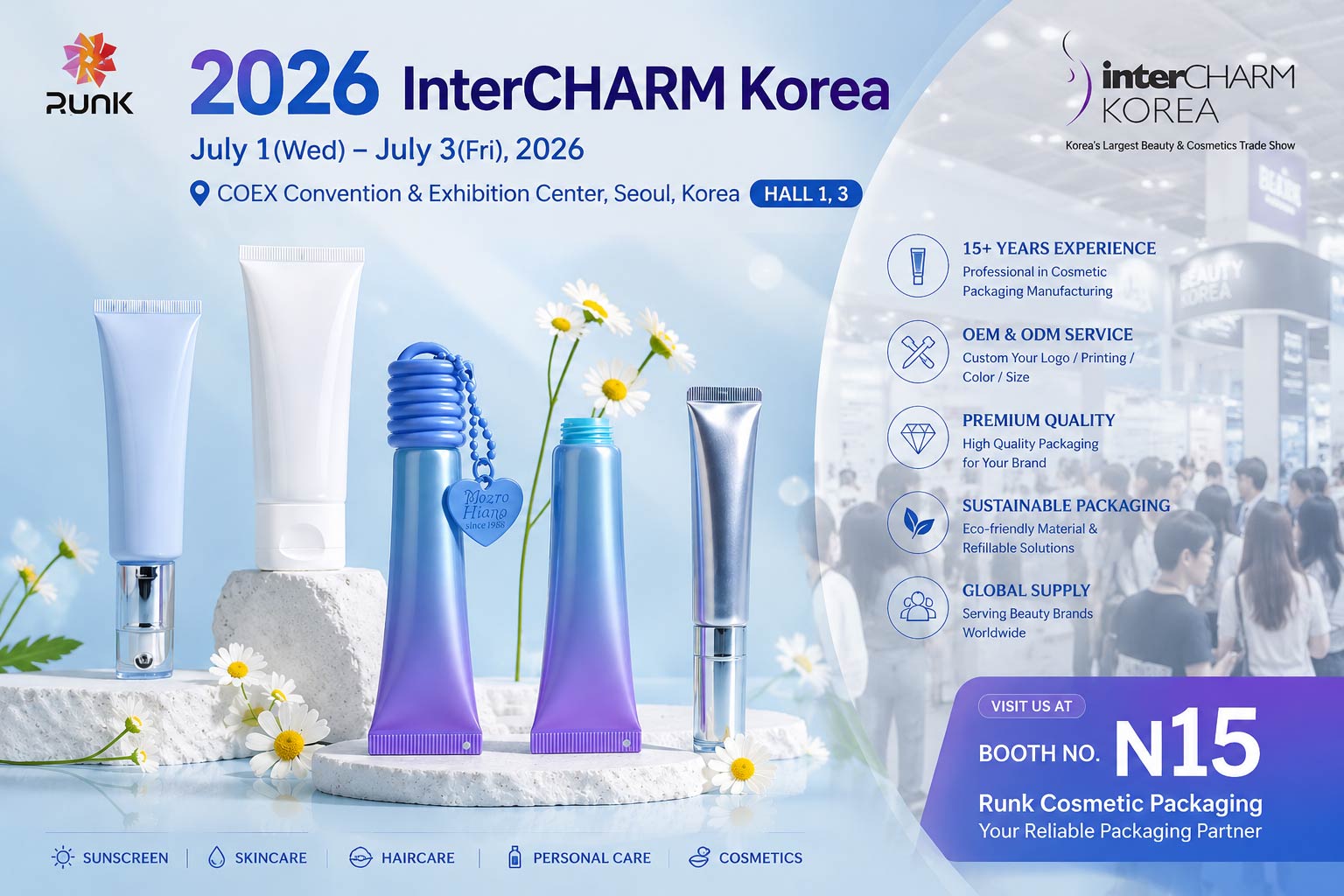 บริษัท Runk Cosmetics Packaging ร่วมจัดแสดงสินค้าในงาน InterCHARM Korea ปี 2026